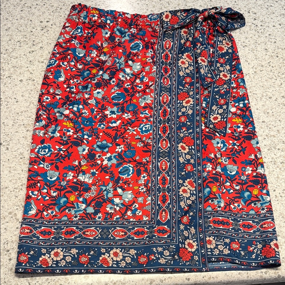 LOFT Pink and Blue Floral Wrap Skirt